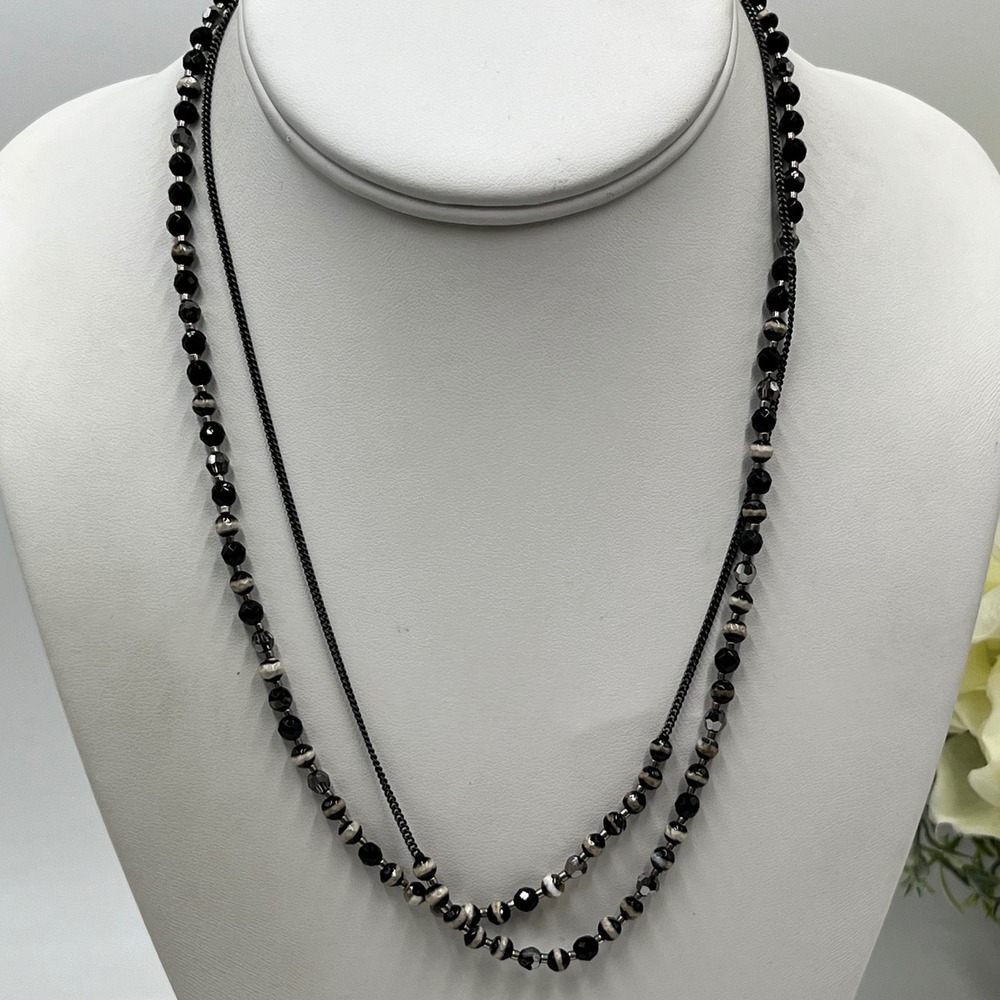 Chan Luu Signed CL
925 Sterling Silver Faceted Onyx
Striped Agate Boho Necklace